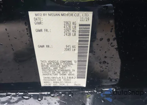 2020 Nissan Altima S Fwd из США, поврежденный, VIN 1N4BL4BV5LN313882